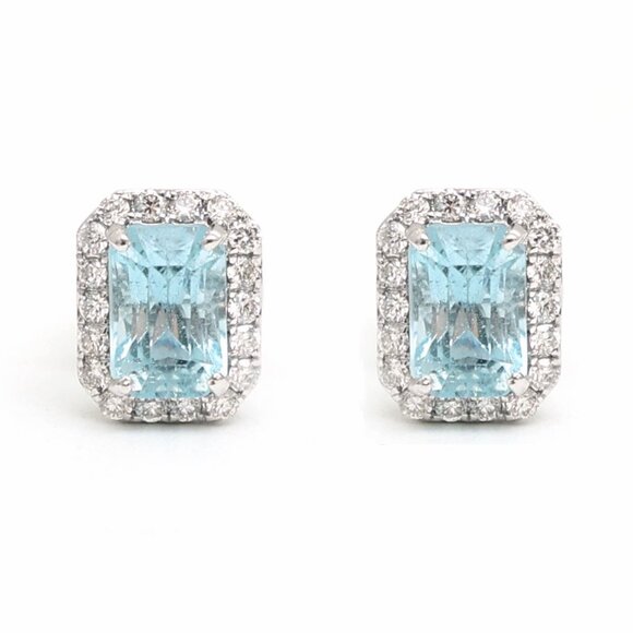 AdornA Jewelry - Skyline Aura 18K White Gold Aquamarine Diamond Stud Earrings